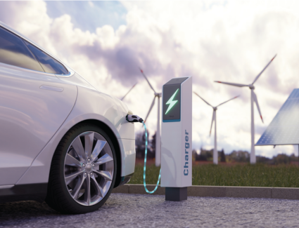 Electric vehicle charging battery at electric docking station