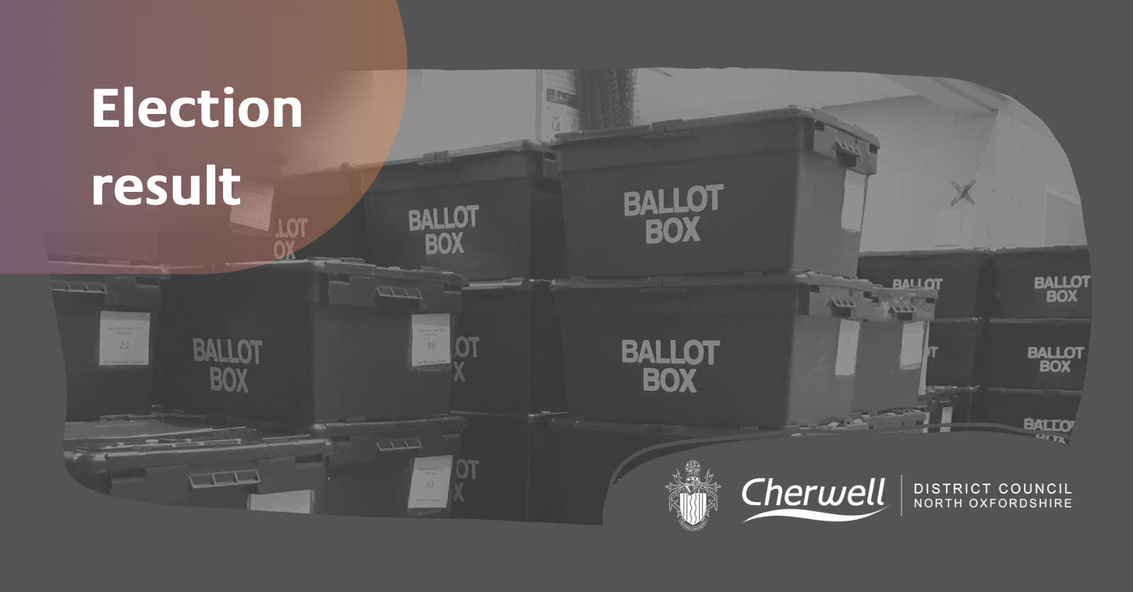 image of ballot boxes text reads election result