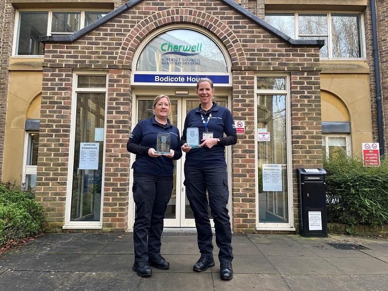 Trudie (L) and Helen (R) are pictured with their awards at Bodicote House